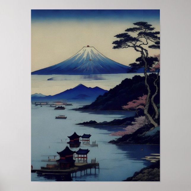 Poster - Lake, Pine and Mountain - Japan (Frente)