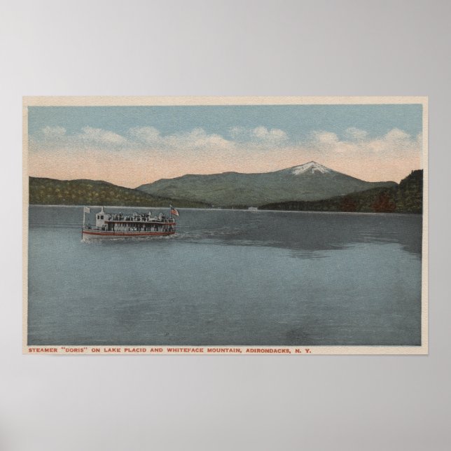 Pôster Lake Placid, NY - View of Steamer Doris (Frente)