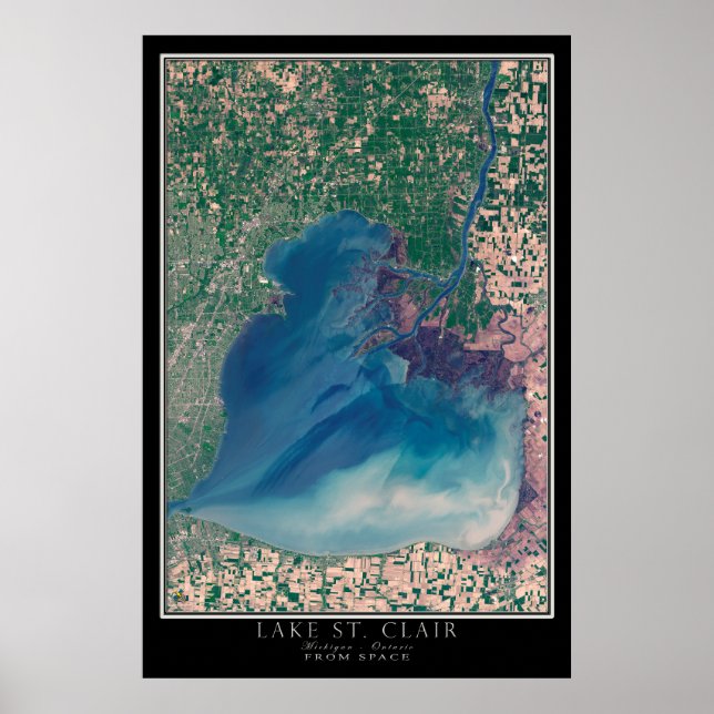 Poster Lake Rua Clair Michigan - Mapa de Satélite Ontário (Frente)