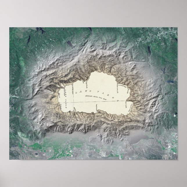 Pôster Lake Tahoe map (Frente)