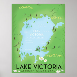 Poster Lake Victoria Map - Africa Great Lake travel art.