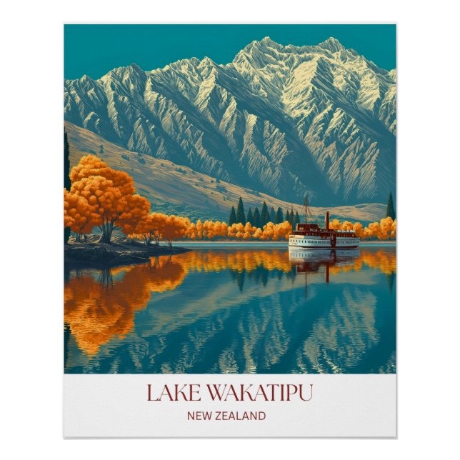 Pôster Lake Wakatipu Print | New Zealand Wall Art (Frente)
