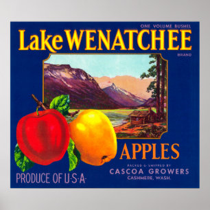 Poster Lake Wenatchee Apple Label (azul) - Cashmere, WA