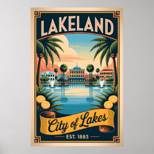 Poster Lakeland Antiga Cidade dos Lagos da Flórida Retro