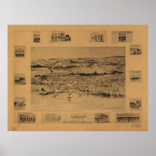 Pôster Lakeport Califórnia 1888 mapas panorâmicos