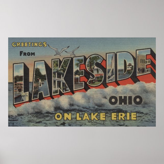 Poster Lakeside, Ohio - Lago Erie - Letra grande (Frente)