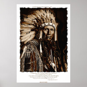 Pôster Lakota Chieftain Art & Native American Poem