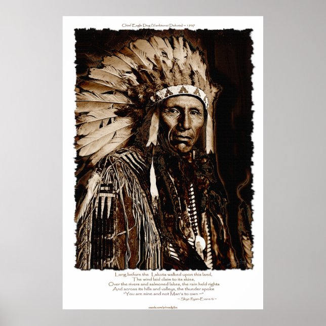 Pôster Lakota Chieftain Art & Native American Poem (Frente)