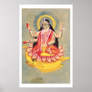 Poster Laksmi que senta-se em um trono dos lótus sae,