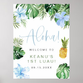 Poster LALANI primeiro aniversario Tropical Azul Hibiscus