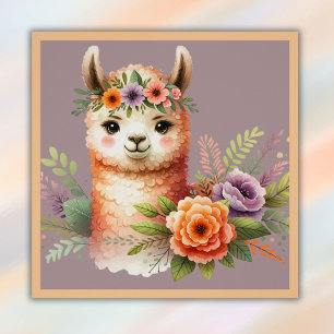 Pôster Lama Adorável com Blossomas para Crianças  