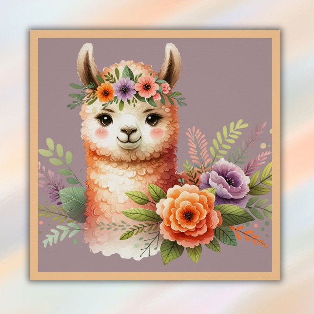 Pôster Lama Adorável com Blossomas para Crianças | (Criador carregado)