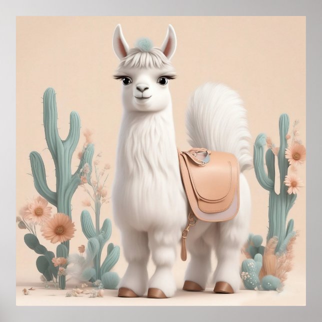 Poster Lama com sela no deserto (Frente)