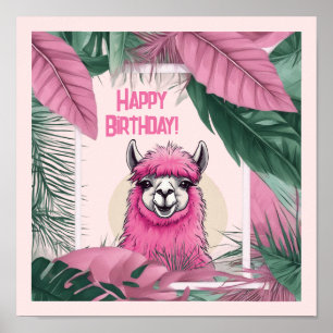 Poster Lama Feliz Sorridente Rosa