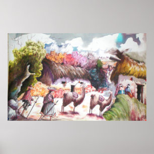 Pôster lama figura aldeia do Peru