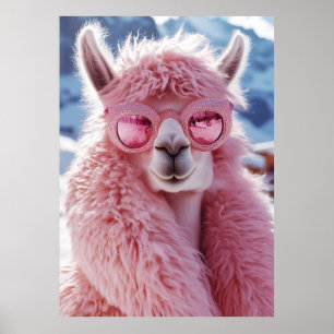 Poster Lama Rosa Glamorosa - Ícone da Moda de inverno