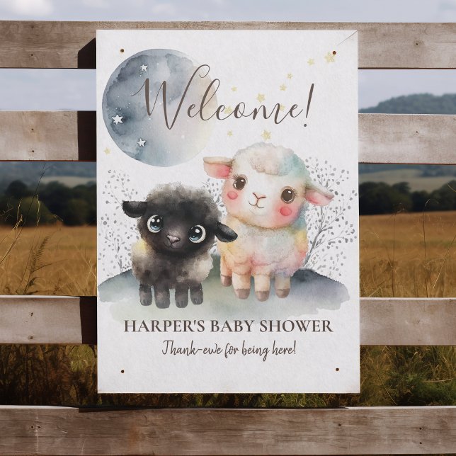 Poster Lamb Chá de fraldas neutro (Embark on a "baaaby" adventure under a star-studded sky with our ewe-nique poster.)