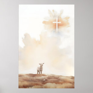 Poster Lamb Of God Aquarela Minimalista Cristã