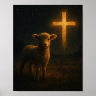 Poster Lamb Sob a Arte Cruzada da Cena da Noite Cristã