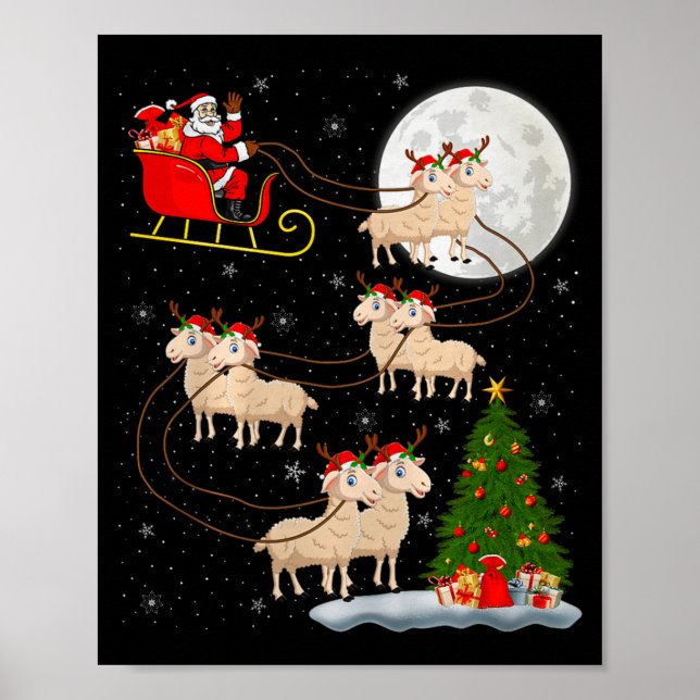 Poster Lambs Sheep Santa Sleigh Flying Funny Magical Chri (Frente)