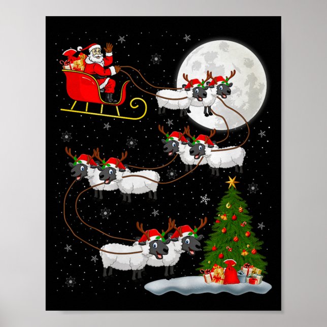 Poster Lambs Sheep Santa Sleigh Flying Funny Magical Chri (Frente)