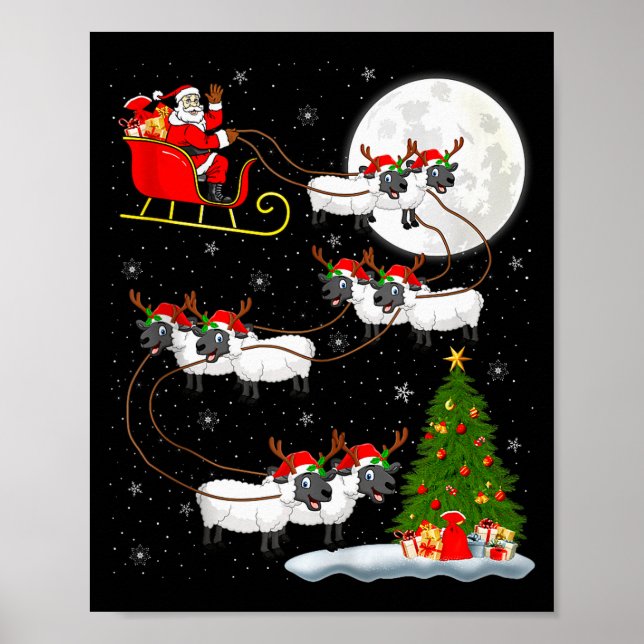 Poster Lambs Sheep Santa Sleigh Flying Funny Magical Chri (Frente)