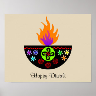 Pôster Lâmpada colorida Diya de Diwali