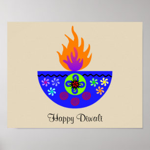 Pôster Lâmpada colorida Diya de Diwali