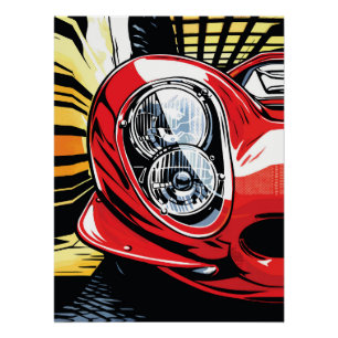Pôster Lâmpada de Carro Antigo em Estilo Pop Art Explode