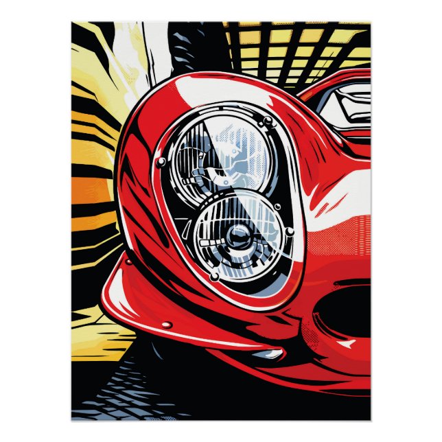 Pôster Lâmpada de Carro Antigo em Estilo Pop Art Explode (Frente)