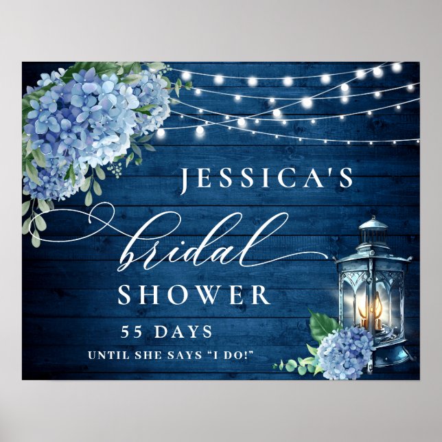 Poster Lâmpada de Hidrangea Azul Boho Festa de Casamento (Frente)