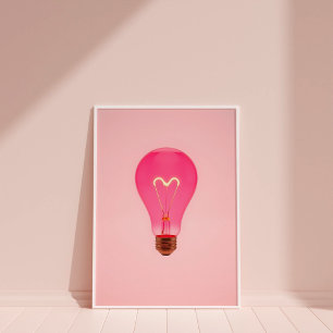 Poster Lâmpada Estética Rosa Com Filamento Cardíaco