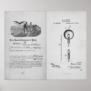 Poster Lâmpada Incandescente por Thomas Edison Patent