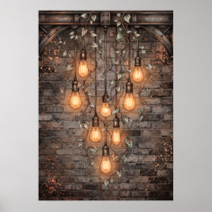 Poster Lâmpadas Edison Industriais Hífen Tijolo Escuro Ca