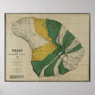 Pôster Lanai, 1878, mapa de Havaí do vintage