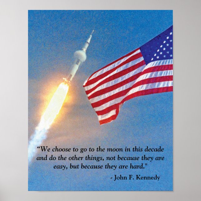 Poster Lançamento da Apollo 11 com a citação JFK da bande (Frente)