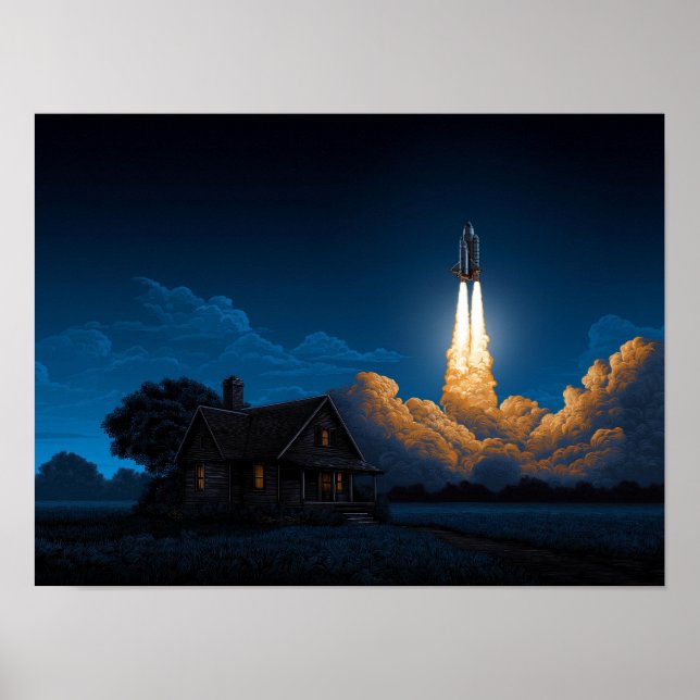 Poster Lançamento de Foguete do Ônibus Espacial à Noite A (Frente)