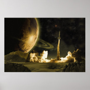 Poster Lançamento de Rocket do vintage
