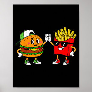 Poster Lanches Combo de Hambúrguer Engraçado Batata Frita