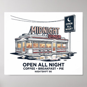 Poster Lanchonete à Meia-Noite Aberta a Noite Toda Cartaz