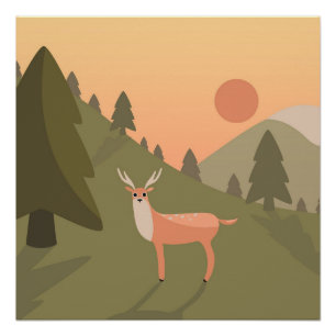 Pôster Landscape Deer Mountain Wilset Park Sunset Po
