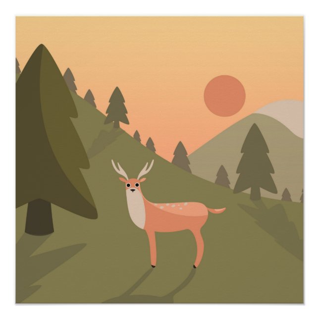 Pôster Landscape Deer Mountain Wilset Park Sunset Po (Frente)