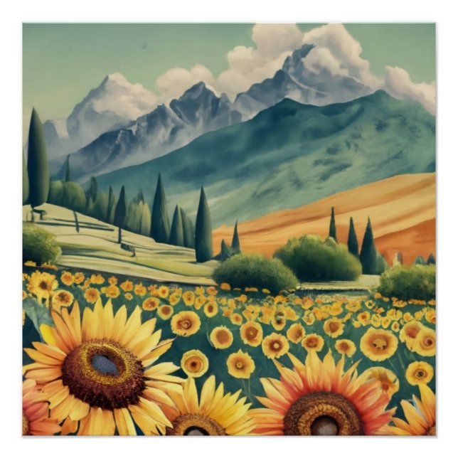 Pôster Landscape Sunflowers Boho (Frente)