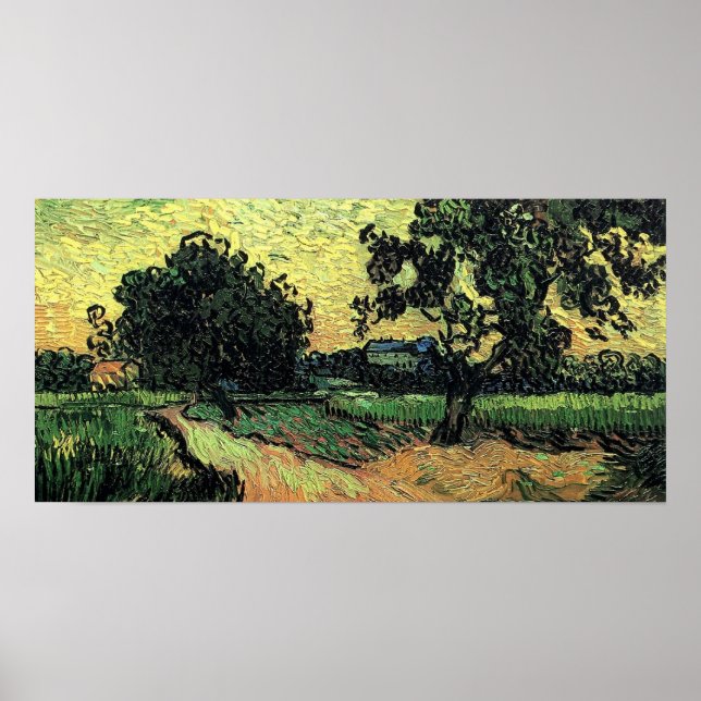 Pôster Landscape with Chateau of Auvers, Vincent van Gogh (Frente)