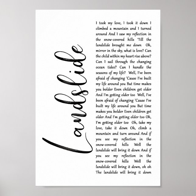 Poster Landslide White Script Song Lyric Wall Art Impress (Frente)