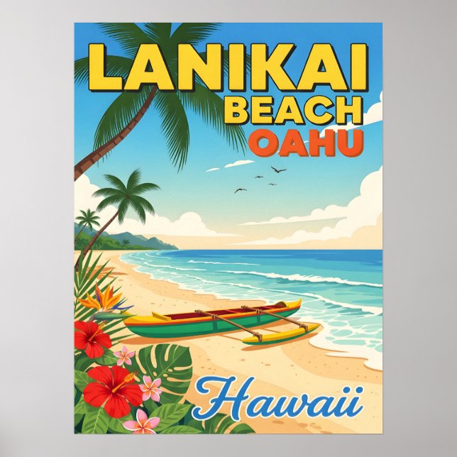 Poster Lanikai Beach, Havaí - Canoa Tropical (Frente)