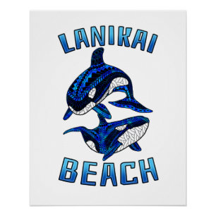 Pôster Lanikai Beach Havaí Vacinação Tribal Orcas