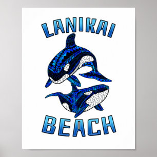 Poster Lanikai Beach Havaí Vacinação Tribal Orcas