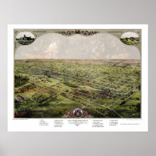 Pôster Lansing, MI Panoramic Map - 1866