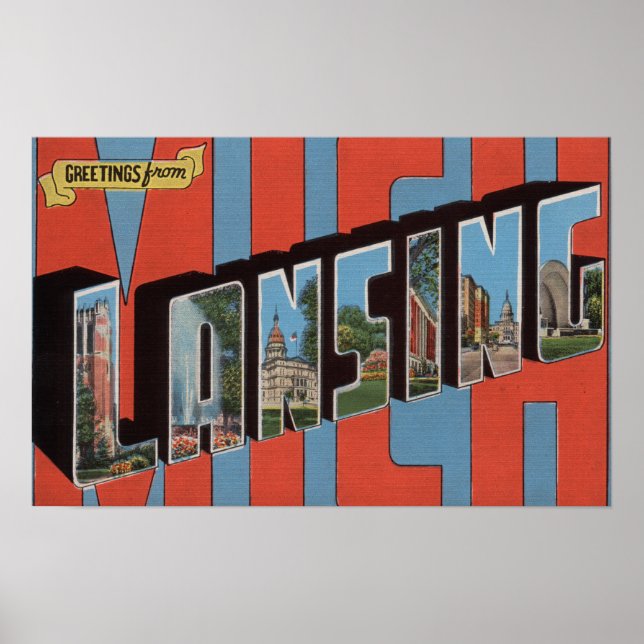 Poster Lansing, Michigan - Cenas com Letras Grandes (Frente)